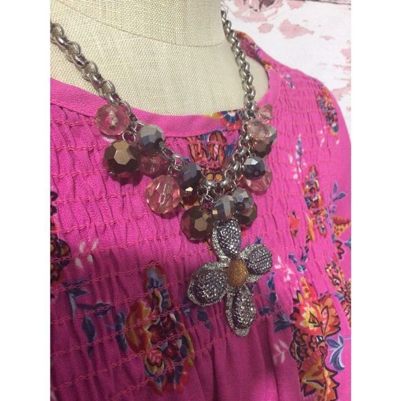 NWT New Bohemian Flower Beaded Necklace Silver & Gold Chunky Chain 20” - Picture 16 of 16